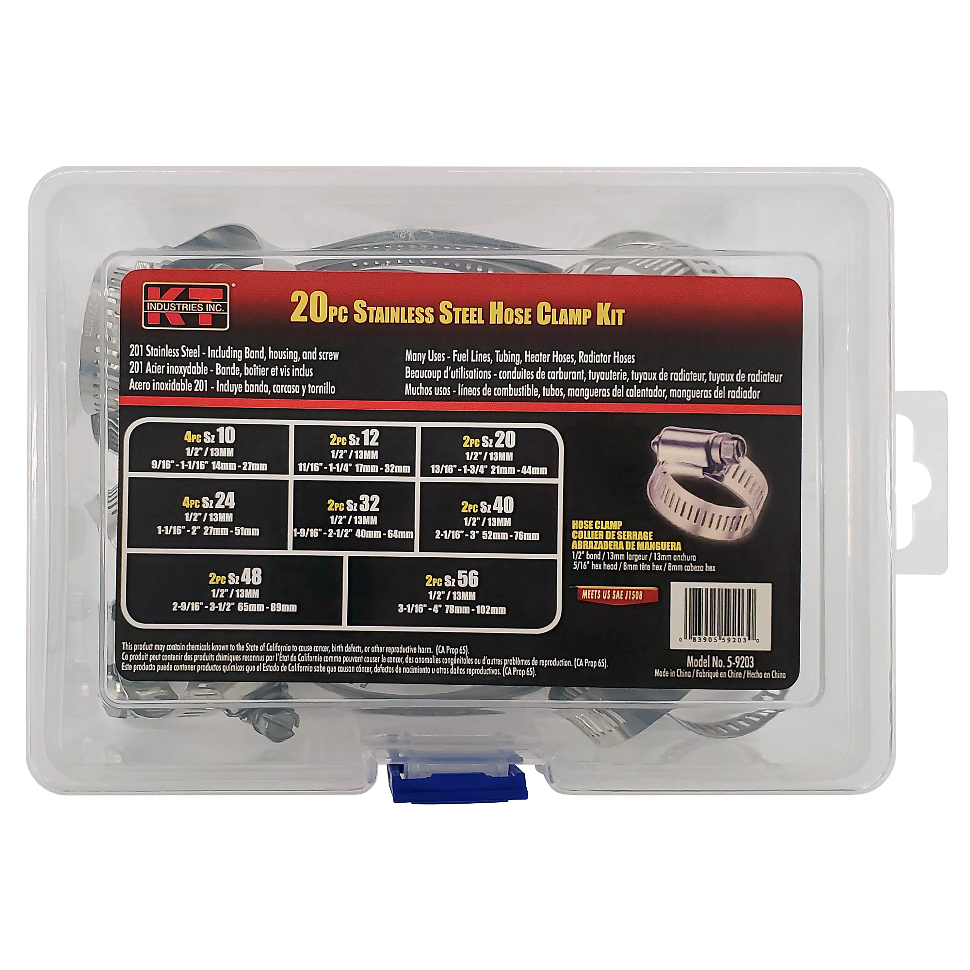 K-T Industries Hose Clamp Kit — 20 Pcs, 201 Stainless Steel, 1/2in. Band Width, Model# 5-9203